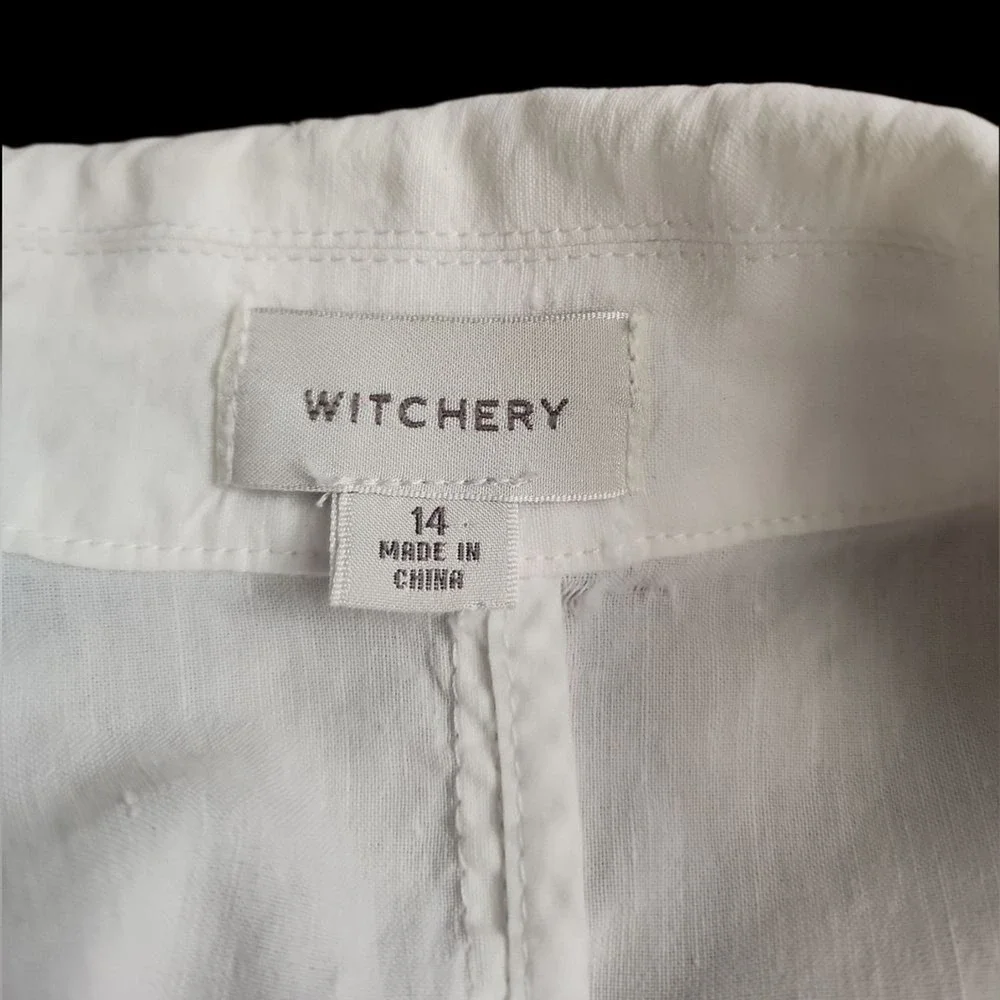 Witchery Linen Blend Blazer Women Medium (AU14) White Professional Minimalist